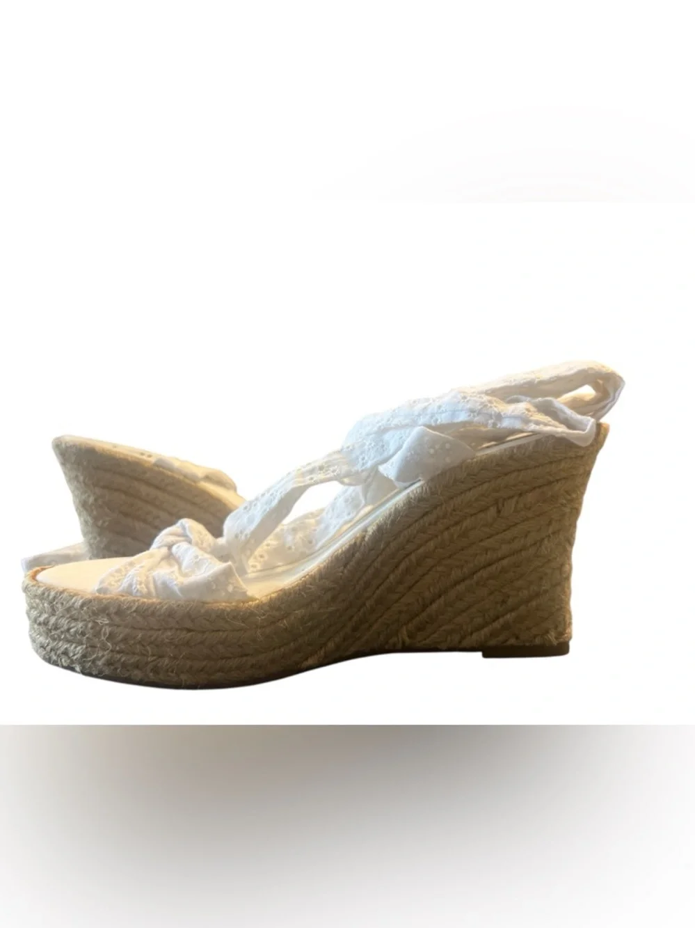 White Eyelet Ankle Tie Espadrille Wedge  Cottage-core/Prairie Sandals